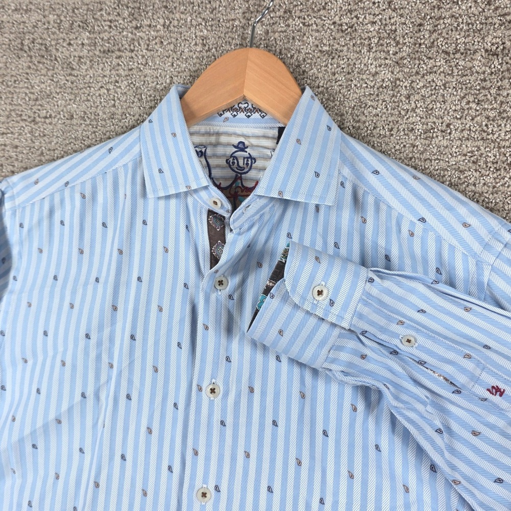 Robert Graham Mens Medium Blue Striped Paisley Button Down Shirt Long Sleeve M